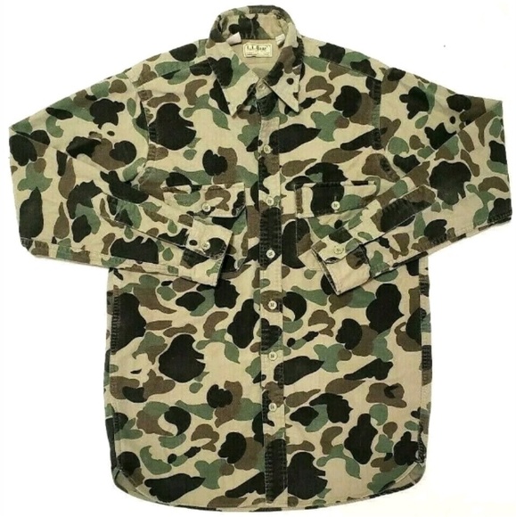 Vintage Llbean Mens Shirt Camo Chamois 